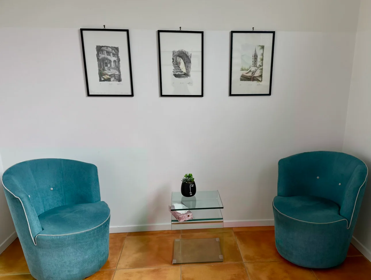 Le poltroncine azzurre dello studio di Sonia De Michiel a Venaria Reale